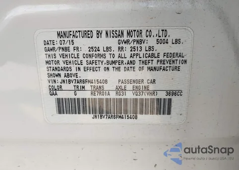 2015 Infiniti Q50 Premium from USA, damaged, VIN JN1BV7AR6FM415408